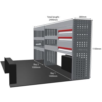 MR4 Bare Express Range til For Volkswagen T7 Transporter L2H1- To deler - Skuffer + Hyller
